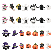 CHGCRAFT 28Pcs 14 Styles Halloween Opaque Resin Cabochons, with 50Pcs Acrylic Double-sided Glue Point Dots, Pumpkin & Ghost & Skull, Mixed Shapes, Mixed Color, 18.5~27x15.5~30x5~8mm, 2pcs/style(RESI-CA0001-60)