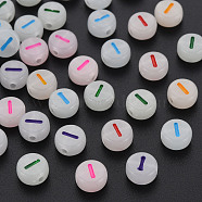 Acrylic Beads, Glow in the Dark, with Enamel and Luminous, Horizontal Hole, Flat Round with Alphabet, Letter.I, 6.5x7x4mm, Hole: 1.6mm, about 3600pcs/500g(MACR-N008-58I)