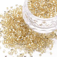 Glass Bugle Beads, Silver Lined, Pale Goldenrod, 1.8~2.2x1.8~2mm, Hole: 0.8~0.9mm, about 15000pcs/pound(SEED-S032-08A-22)