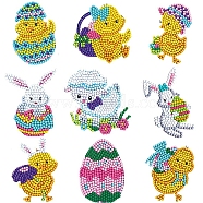 Easter Chick & Rabbit DIY Diamond Painting Sticker Kit, Including Resin Rhinestones Bag, Diamond Sticky Pen, Tray Plate and Glue Clay, Mixed Color, Packaging Paper: 180x170mm, 9pcs/set(PW-WG21170-02)