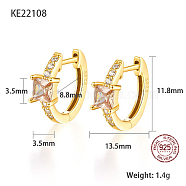 Real 18K Gold Plated 925 Sterling Silver Hoop Earrings, Square Cubic Zirconia Earrings, with S925 Stamp, PeachPuff, 11.8x13.5mm(ZC1005-12)