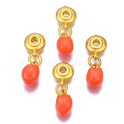 Autumn Theme Rack Plating Alloy Enamel Pendants, Cadmium Free & Lead Free, Matte Gold Color, Persimmon, Coral, 24mm, Hole: 2.5mm(ENAM-N056-022C)