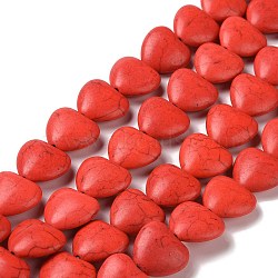 Synthetic Howlite Beads, Dyed, Heart, Red, 17x18x9mm, Hole: 1mm, about 350pcs/kg(TURQ-17X18-118)