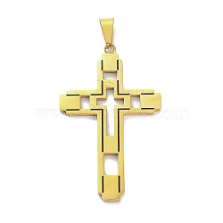 PVD Vacuum Plating 304 Stainless Steel Big Pendants, Cross Charm, Religion, Golden, 55.5x36.5x1.8mm, Hole: 9x4mm(STAS-Z080-04G)