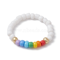 Glass Seed Beaded Stretch Rings for Women, Colorful, US Size 8 1/2(18.5mm)(RJEW-JR00657)