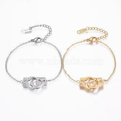 304 Stainless Steel Link Bracelets, with Rhinestone, Handcuffs, Mixed Color, 6-1/4 inch(160mm)(BJEW-H521-03)