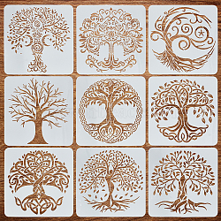 PET Hollow Out Drawing Painting Stencils, for DIY Scrapbook, Photo Album, Tree of Life, 300x300mm, 9pcs/set(DIY-WH0394-0268)