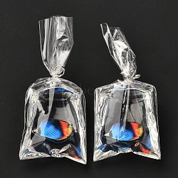 Resin Pendants with Iron Jump Ring, 3D Printed, Goldfish Bag, Medium Blue, 48~51x22.5~23x9~12mm, Hole: 3mm(RESI-A015-03A)