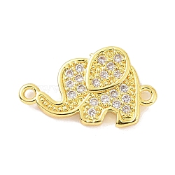 Real 18K Gold Plated Brass Micro Pave Cubic Zirconia Connector Charms, Elephant Links, Clear, 9.5x16x2mm, Hole: 1.1mm(KK-L209-049G-01)