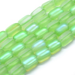 Synthetic Moonstone Beads Strands, Holographic Beads, Cuboid, Frosted, Lawn Green, 11x7x7mm, Hole: 1mm, about 33pcs/strand, 14.9 inch(38cm)(G-E503F-A03)