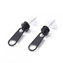 Alloy Zipper Buckle Dangle Stud Earrings with Iron Pins for Women, Black, 25.5mm, Pin: 0.7mm(EJEW-A090-01E)