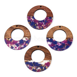 Transparent Resin & Walnut Wood Pendants, with Gold Foil, Donut Charms, Dark Orchid, 38x3mm, Hole: 2mm(RESI-TAC0017-74-A05)