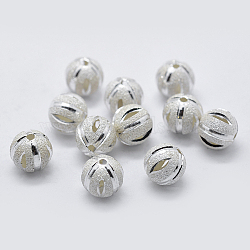 Sterling Silver Spacer Beads, Faceted, Frosted, Round, Silver, 8mm, Hole: 1mm(X-STER-K171-46S-8mm)