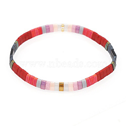 Bohemian Style Rainbow Tila Glass Bead Woven Stripe Bracelet for Women(HA7493-6)