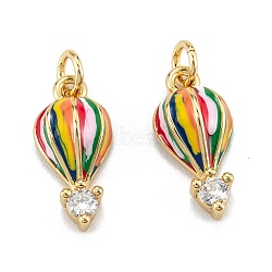 Brass Micro Pave Clear Cubic Zirconia Charms, with Enamel and Jump Rings, Hot-air Balloon, Real 18K Gold Plated, 14x7x4mm, Hole: 3.5mm(X-ZIRC-A020-04G)