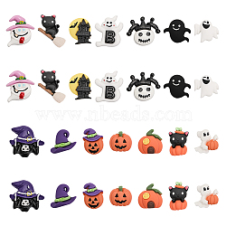 CHGCRAFT 28Pcs 14 Styles Halloween Opaque Resin Cabochons, with 50Pcs Acrylic Double-sided Glue Point Dots, Pumpkin & Ghost & Skull, Mixed Shapes, Mixed Color, 18.5~27x15.5~30x5~8mm, 2pcs/style(RESI-CA0001-60)