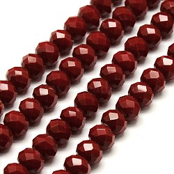1 Strand Opaque Solid Dark Red Color Crystal Glass Rondelle Beads Strands, Faceted, 10x7mm, Hole: 1mm, about 70pcs/strand, 20 inch(X-EGLA-F047A-10)