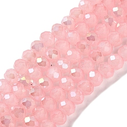 Baking Electroplate Glass Beads Strands, AB Color, Faceted, Rondelle, Pink, 8x6mm, Hole: 1mm, about 60~62pcs/strand, 15.75''(39~40cm)(DGLA-A039-J8mm-B08)