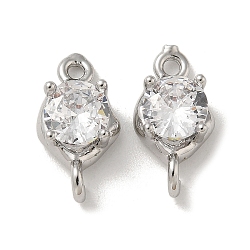 Brass Clear Cubic Zirconia Connector Charms, Oval Links, Platinum, 14.5x7x5mm, Hole: 1.4mm(KK-R210-13P)