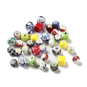 Handmade Porcelain Beads, Mixed Shape, Mixed Color, 8~10x8~10x4~10.5mm, Hole: 2~3mm, about 116pcs/set