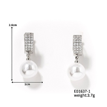 Elegant French Style Fashion Imitation Pearl Hoop Earrings for Women with Shiny Design, Round, Platinum, 26x10mm