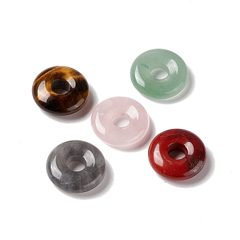 Natural Mixed Stone Pendants, Donut/Pi Disc Charm Charm, 20x5~7mm, Hole: 6mm