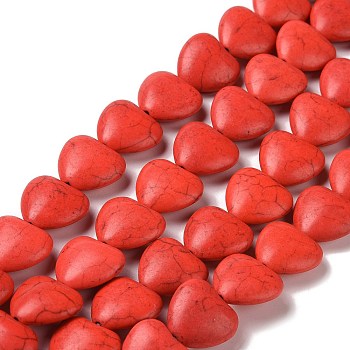 Synthetic Howlite Beads, Dyed, Heart, Red, 17x18x9mm, Hole: 1mm, about 350pcs/kg
