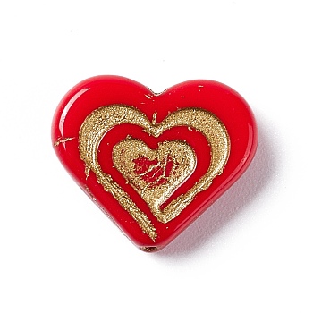 Czech Glass Beads, Heart, Red, 13.5x16.5x4.5mm, Hole: 1mm