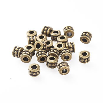 Tibetan Style Alloy Beads, Lead Free & Nickel Free & Cadmium Free, Column, Antique Bronze Color, 6x4.5mm, Hole: 2.5mm