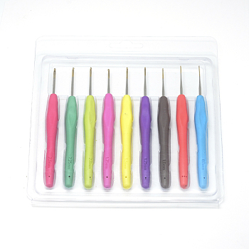 Iron Crochet Hooks Needles, with Rubber Handle, Mixed Color, 135x11x9mm, Pin: 0.5~2.5mm, 9pcs/set