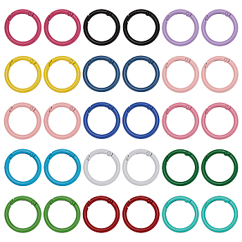 30Pcs 15 Colors Zinc Alloy Spring Gate Rings, Round Ring, Mixed Color, 33x4mm, 6 Gauge, Inner Diameter: 25mm, 2pcs/color