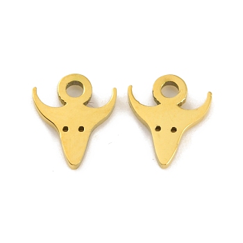 Ion Plating(IP) 304 Stainless Steel Charms, Laser Cut, Cattle Head Charm, Real 18K Gold Plated, 8x7x1mm, Hole: 1.4mm