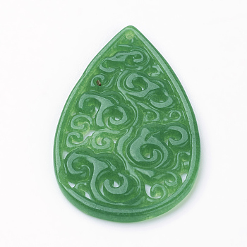 Natural Jade Pendant, Dyed, teardrop, Sea Green, 39x24x2mm, Hole: 1mm
