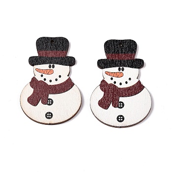 Printed Poplar Wood Pendants, Christmas Series, Snowman, 50x33x2mm, Hole: 1.6mm