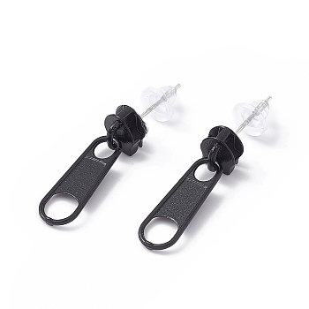 Alloy Zipper Buckle Dangle Stud Earrings with Iron Pins for Women, Black, 25.5mm, Pin: 0.7mm