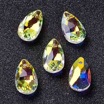 Faceted Teardrop Glass Pendants, Colorful, 16x9x5mm, Hole: 1mm