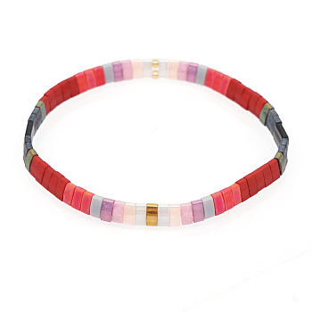 Bohemian Style Rainbow Tila Glass Bead Woven Stripe Bracelet for Women