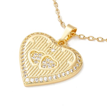 Clear Cubic Zirconia Heart Pendant Necklace, 304 Stainless Steel Jewelry for Women, Golden, 17.72 inch(45cm)