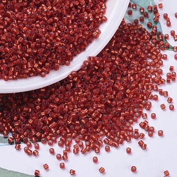 MIYUKI Delica Beads, Cylinder, Japanese Seed Beads, 11/0, (DB0683) Dyed Semi-Frosted Silver Lined Red Orange, 1.3x1.6mm, Hole: 0.8mm, about 20000pcs/bag, 100g/bag