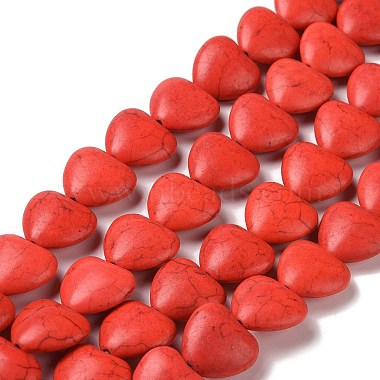 18mm Red Heart Howlite Beads