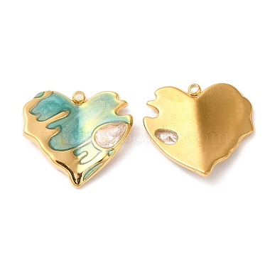 Real 18K Gold Plated Medium Spring Green Heart Stainless Steel+Enamel Pendants