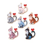 Printed Alloy Enamel Pendants, Cat Shape & Heart Charms, Golden, Mixed Color, 26x19.5x1.8mm, Hole: 1.5mm(FIND-G118-04G)