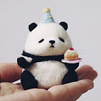 Panda Pendant Decoration DIY Needle Felting Beginner Kits, including Wool, Felting Needle, Foam Board, Instruction, Hat, 50mm(PW-WG14077-03)