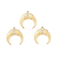 304 Stainless Steel Rhinestone Pendants, Double Horn/Crescent Moon Charm, Real 18K Gold Plated, 16.5x15x2.5mm, Hole: 1.2mm(X-STAS-A075-12G)