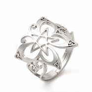 304 Stainless Steel Butterfly with Star Adjustable Ring for Women, Stainless Steel Color, US Size 6 1/4(16.7mm)(RJEW-B027-08P)