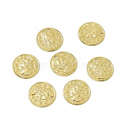 Rack Plating Brass Charms, Long-Lasting Plated, Cadmium Free & Nickel Free & Lead Free, Flat Round with Woman & Star Charm, Real 18K Gold Plated, 10x0.7mm, Hole: 0.8mm(KK-C007-04G)