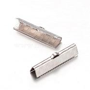 304 Stainless Steel Ribbon Crimp Ends, Stainless Steel Color, 5.5x25mm, Hole: 1x2.5mm(STAS-E111-02P)