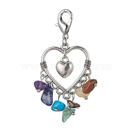 Alloy Heart Pendant Decoration, with Tassel Natural & Synthetic Gemstone Chip, Antique Silver & Platinum, 559mm(HJEW-JM01454)