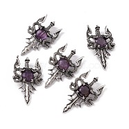Natural Amethyst Pendants, Sword Charms, with Rack Plating Antique Silver Tone Alloy Findings, Cadmium Free & Lead Free, Faceted, 48x29x6.5mm, Hole: 6x3.5mm(G-H281-03H)