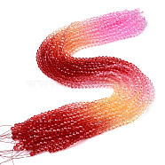 Transparent Glass Beads Strands, Segmented Multi-color Beads, Faceted(32 Facets), Round, Hot Pink, 4~4.5mm, Hole: 1mm, about 90~95pcs/strand, 13.98''(35.5cm)(X-GLAA-E036-07N)